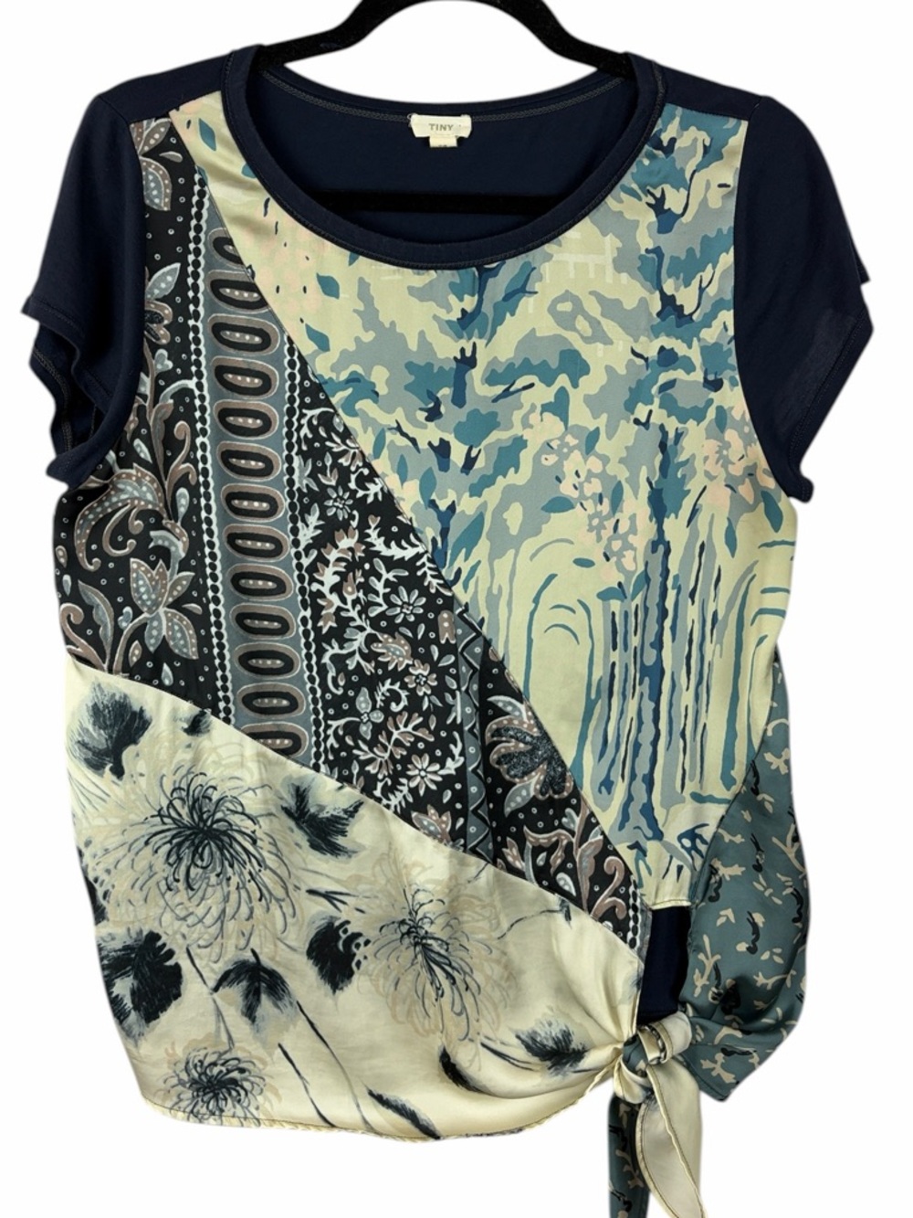 TINY Mixed Print Tie Waist Blouse Patchwork Floral Abstract Top Medium